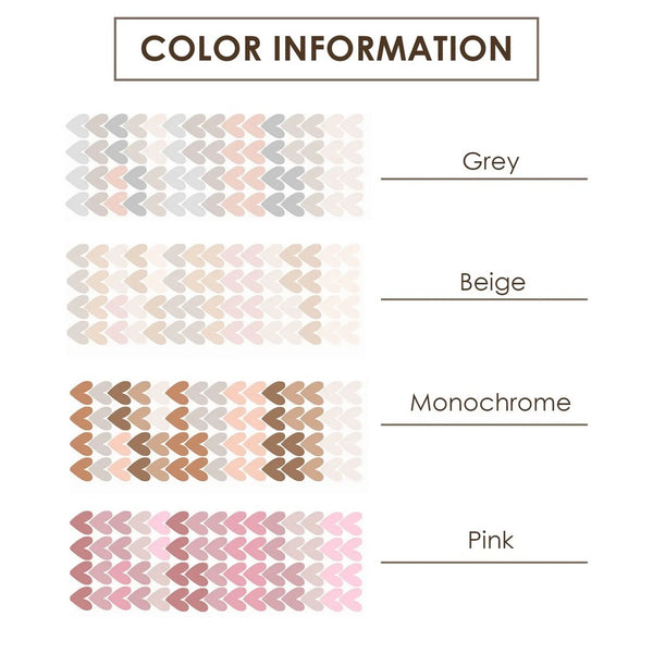 Heart Wall Decals Set of 60 | Beige, Gray, Pink & Brown Stickers