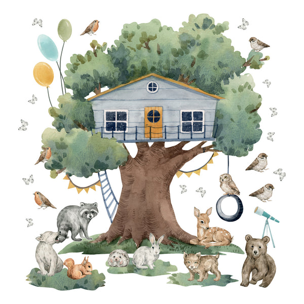 Naklejka na ścianę Domek na Drzewie | Leśne Zwierzęta Pokój Dziecka