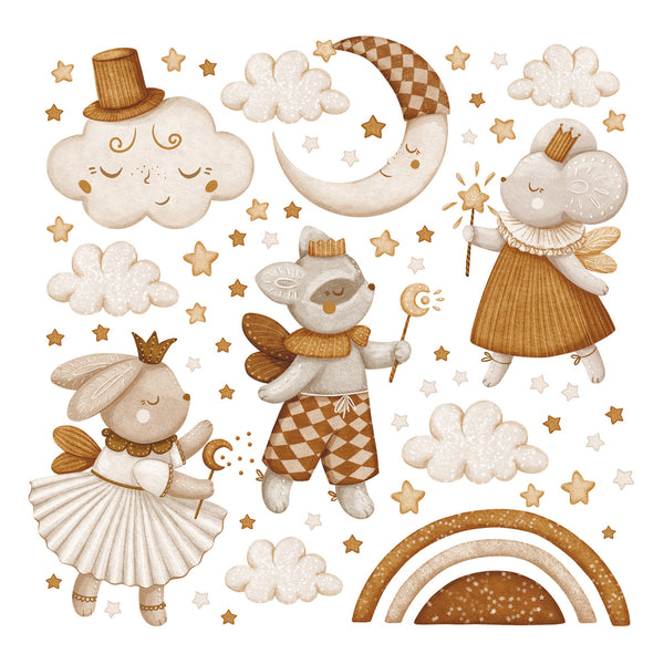 Wall stickers for kids – Fairy dreamland with bunnies, mice, moon & stars