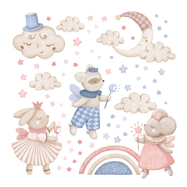 Fairy Tale Wall Stickers for Kids – Bunnies, Mice, Moon & Stars