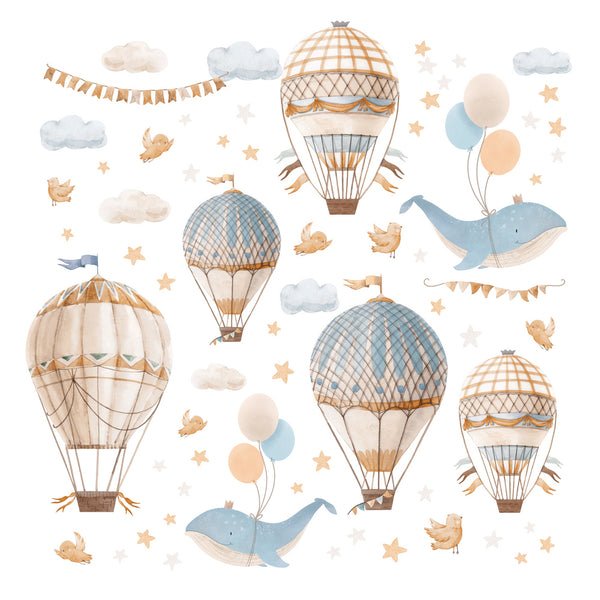 Wall decals for kids – hot air balloons, whales and clouds