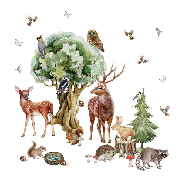 Forest Animals Wall Stickers for Kids – Tree and Woodland Nursery Decor