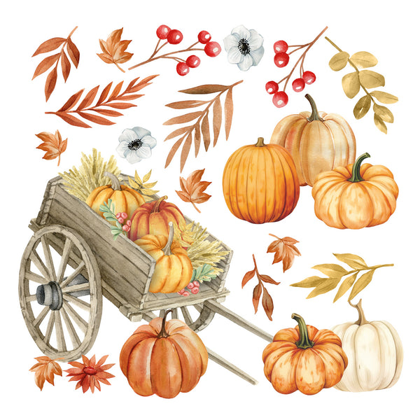 Pumpkin Cart Wall Stickers – Autumn Harvest Kids Room Decor