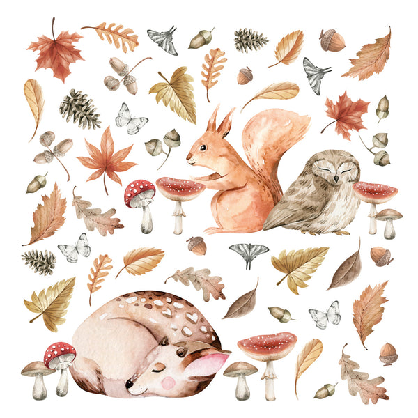 Woodland Animals and Autumn Leaves Wall Stickers – Squirrel, Owl, Deer