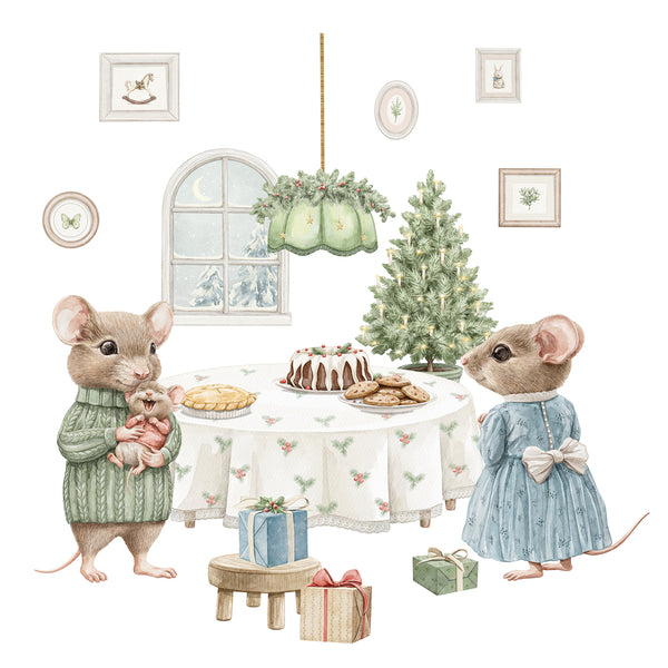 Naklejki na ścianę Świąteczne Myszki | Choinka i Stół | Dekoracja Pokoju