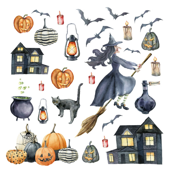 Naklejki na ścianę Halloween | Czarownica, Dynie, Nietoperze, Kot