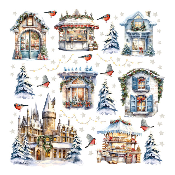 Naklejki na ścianę Świąteczne Kamienice | Zimowe Miasteczko i Jarmark