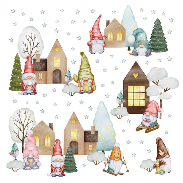 Naklejki na ścianę Gnomy Krasnale | Świąteczne Kamienice i Drzewka