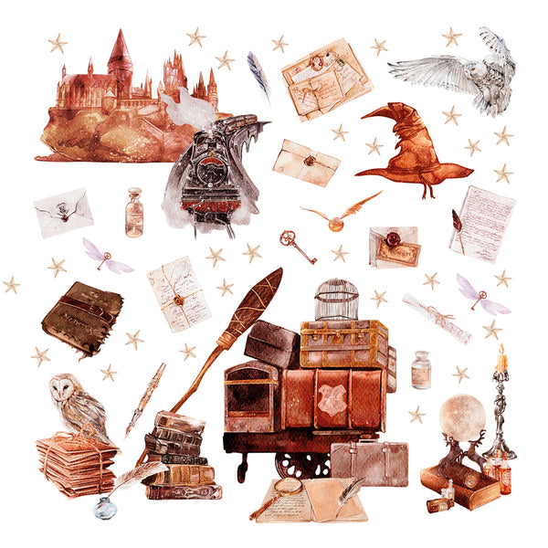 Naklejki na ścianę Czarodzieje | Księgi, Sowy i Zamek Magii
