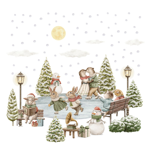 Naklejki na ścianę Zwierzęta na Łyżwach | Świąteczna Wioska