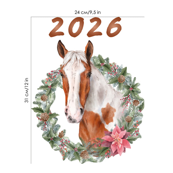 Naklejka na ścianę Rok Konia 2026 | Świąteczny Wieniec i Koń