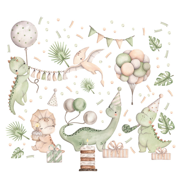 Naklejki na ścianę Dinozaury Urodzinowe | Dekoracja Pokoju Dziecka